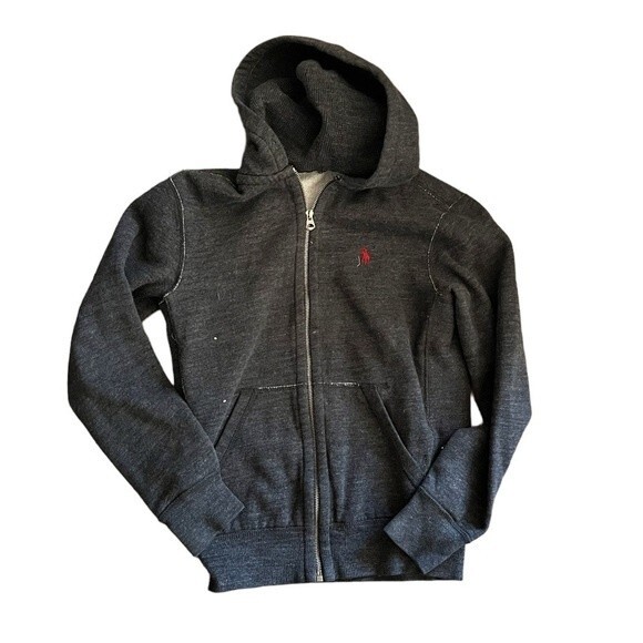POLO RALPH LAUREN HOODIE Sweat Jacket Full Zip Charcoal Grey Faded Black Size XS - Picture 5 of 9